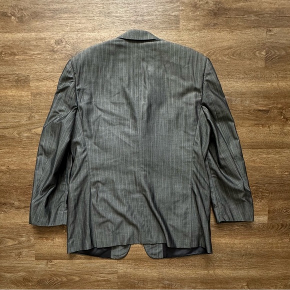 Vtg Tallia Sartoria Wool Gray with Vertical Blue Lines Size 44 - Picture 4 of 9